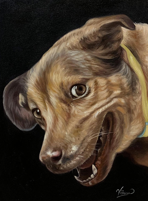 Custom hand drawn oil painting of a dog