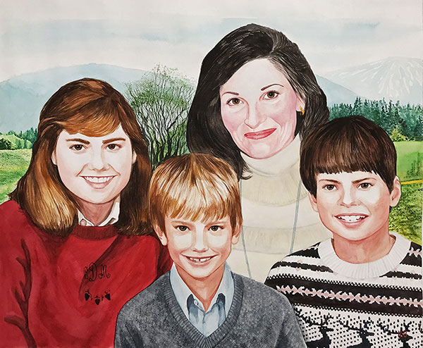 Beautiful watercolor painting of a family