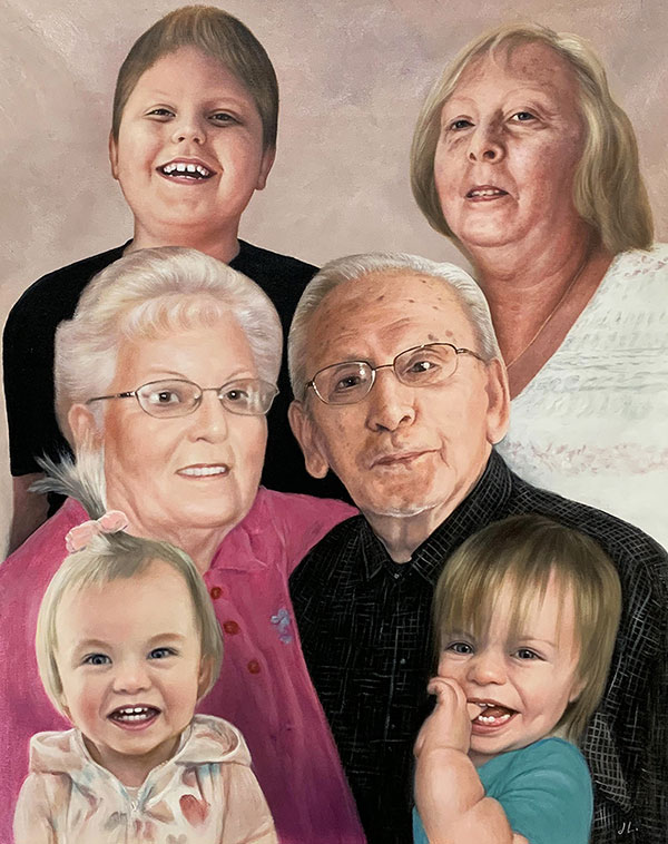 Gorgeous handmade oil portrait of a happy family