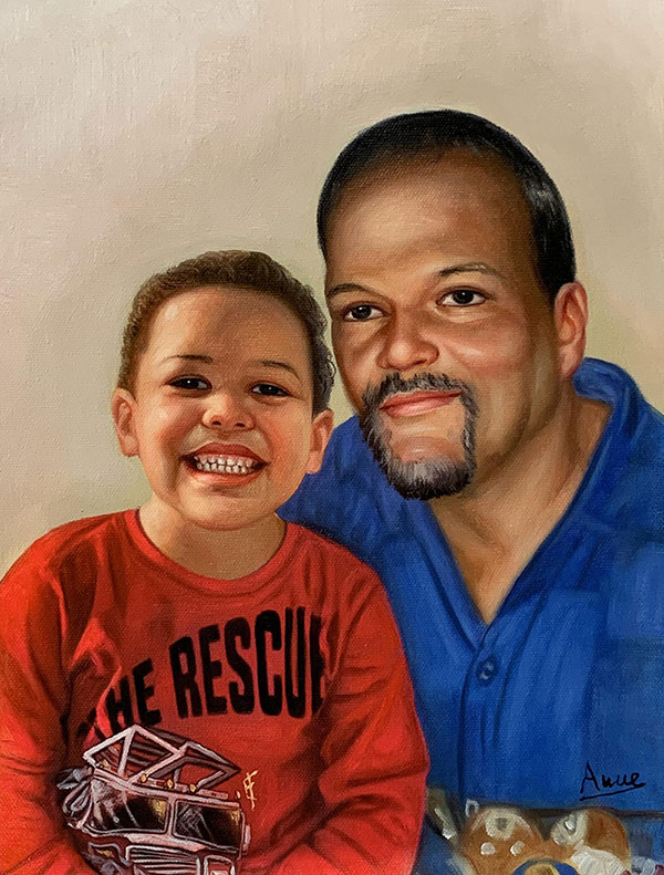 Personalized oil painting of a father and son