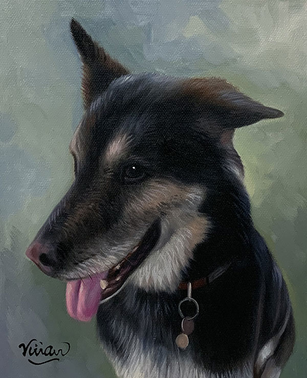 Custom close up oil artwork of a dog