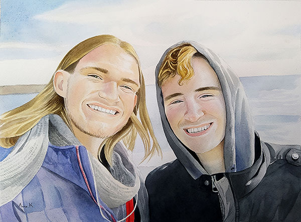 Personalized watercolor painting of two adults