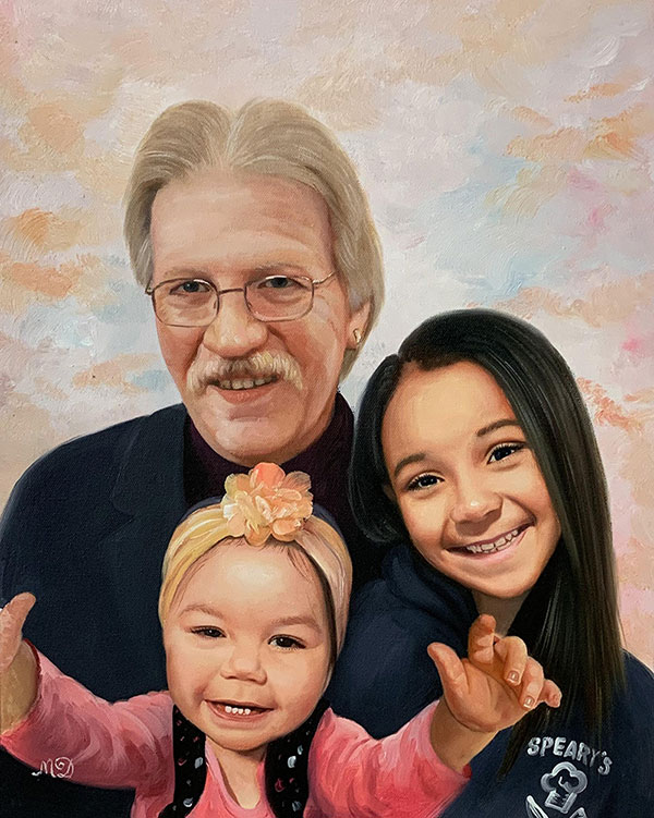Custom handmade oil painting of a family