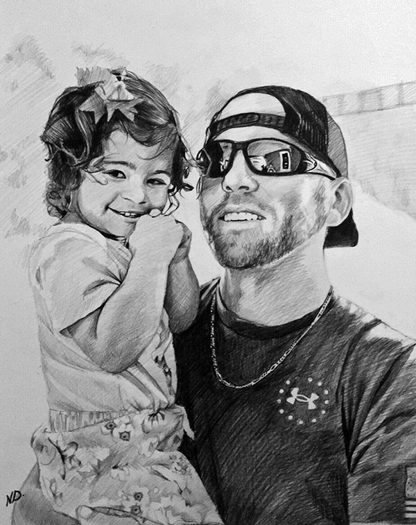 Beautiful charcoal artwork of a father and a daughter