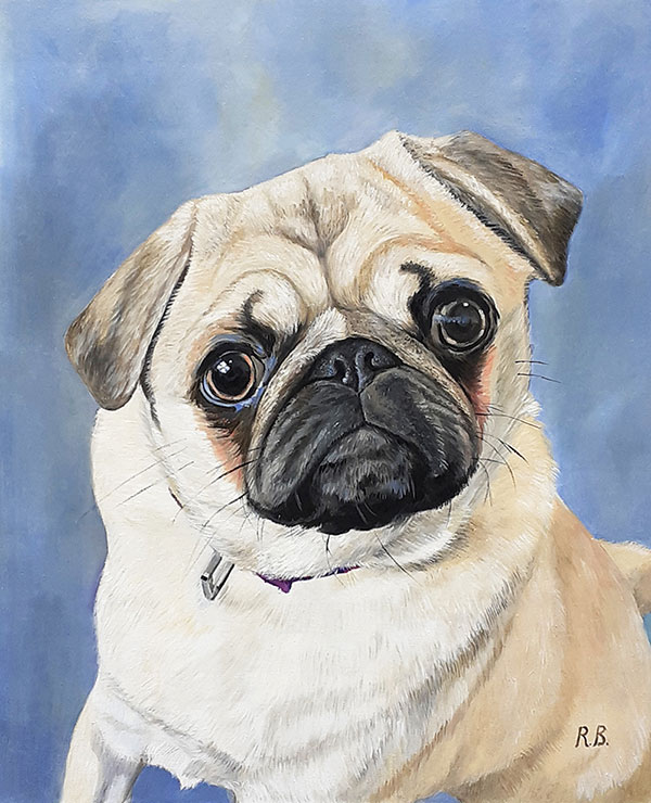 Custom oil artwork of a dog with a solid background