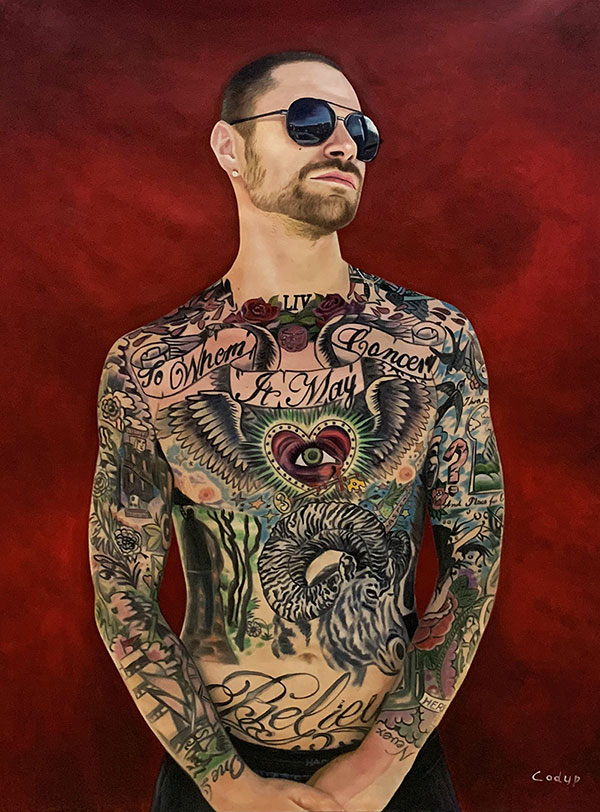 Personalized oil portrait of a man with tattoos