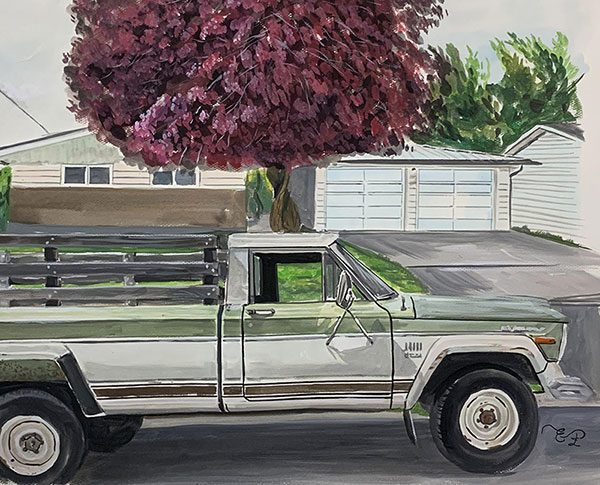 Custom handmade oil artwork of a car
