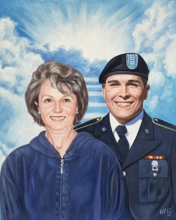 Gorgeous oil artwork of a mother and son