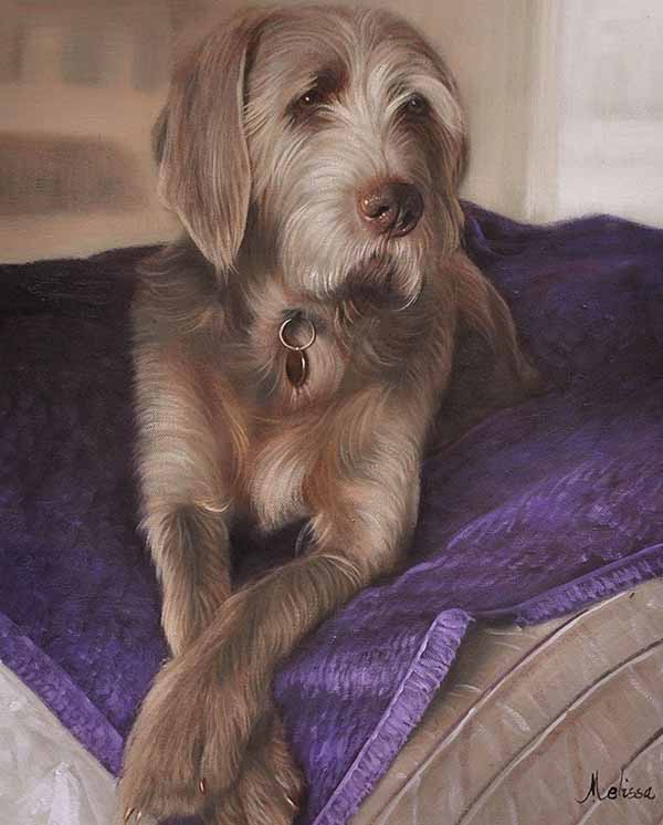 oil painting of a laying dog