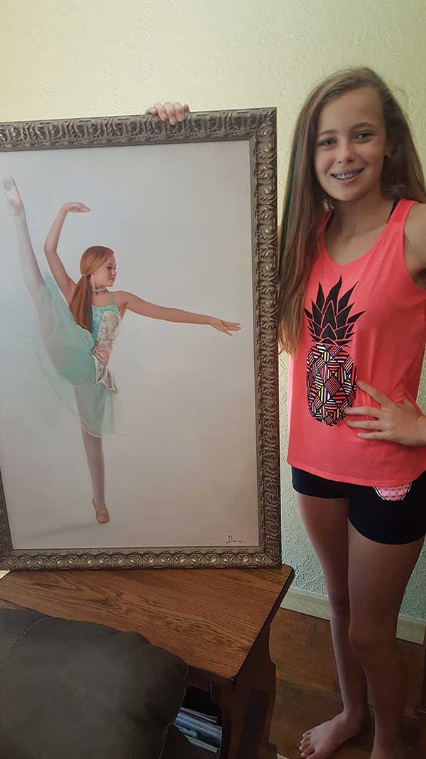 a custom oil painting of a girl dancing