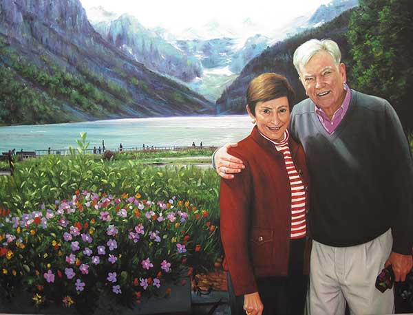 custom oil painting from picture of couple by lake