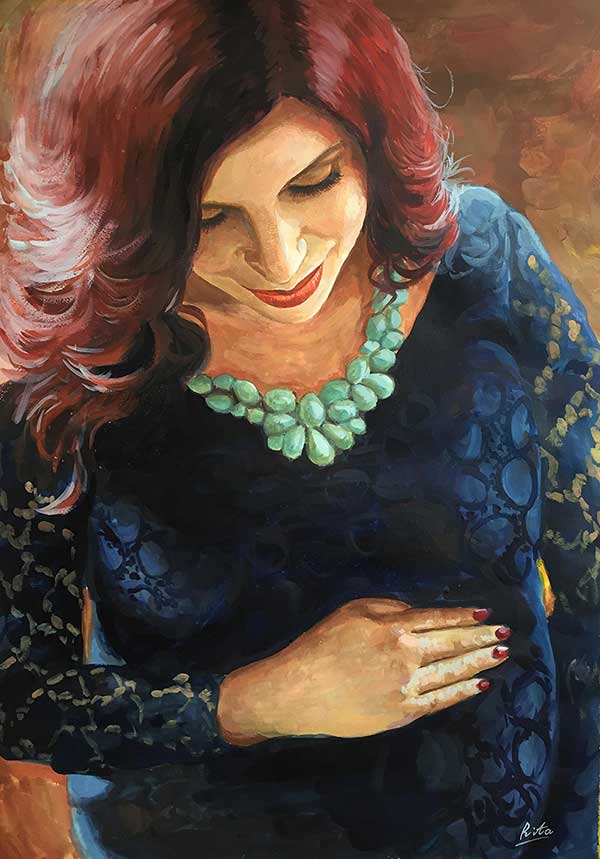pregnant woman painted in pastel