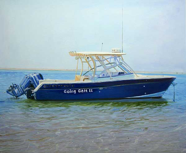 Custom oil handmade painting of a small boat
