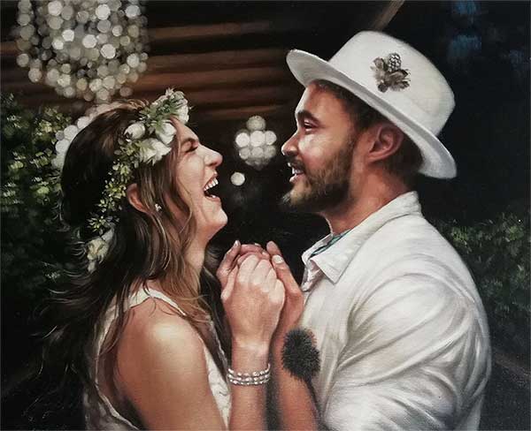 oil painting of a loving couple at their wedding