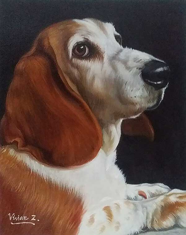an oil painting of an old beagle