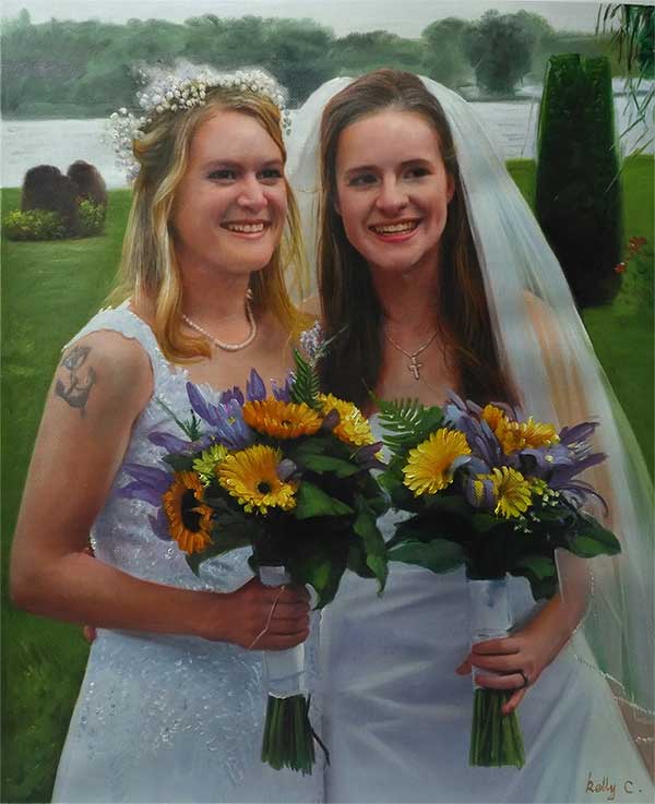 an acrylic painting a wedding