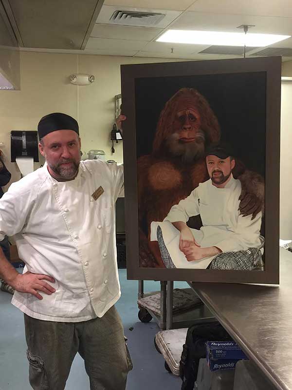 an oil painting of a bigfoot