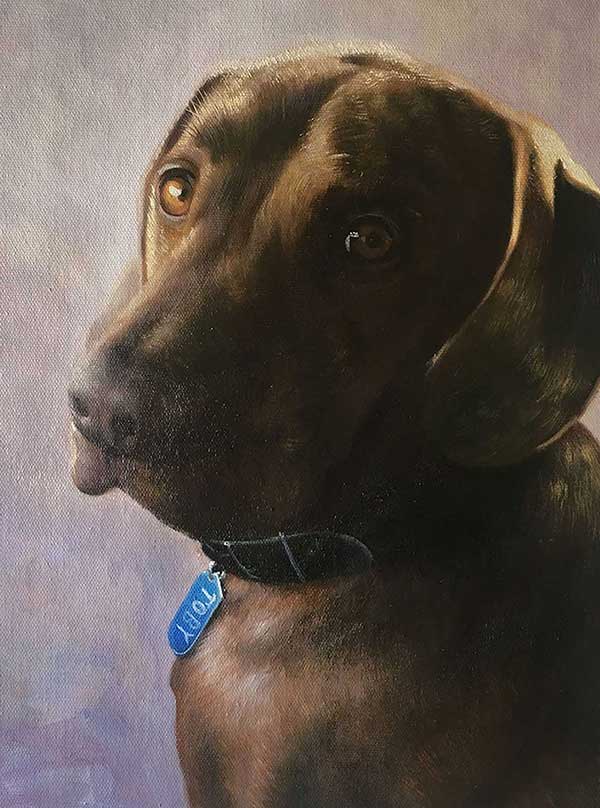 an oil painting of a brown Labrador lab