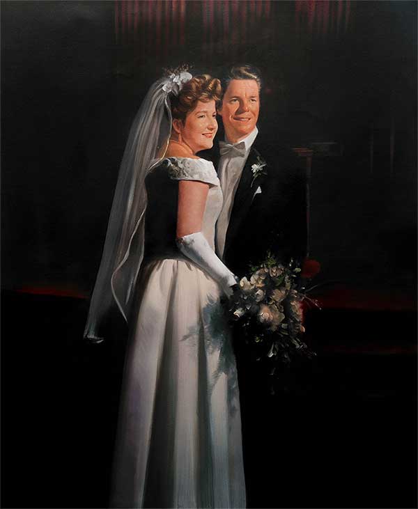 an oil painting of a couple wedding