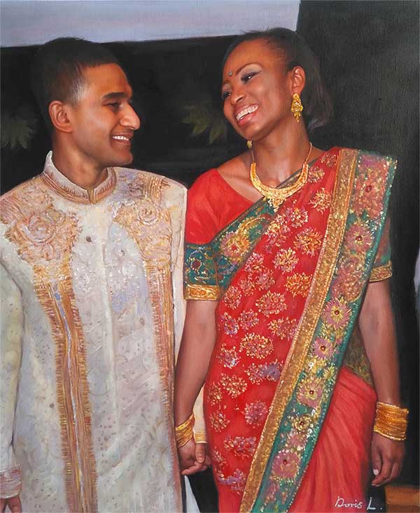 an oil painting of a asian style wedding