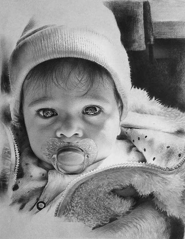 Ritratto a matita nera da fotografia bambino
