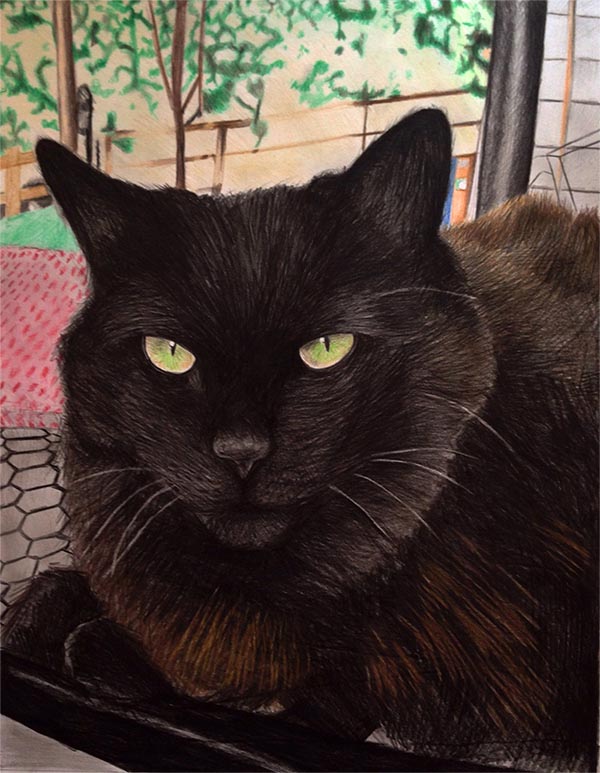 an oil painting of a black cat