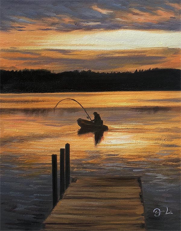 an oil painting of a fisherman landscape