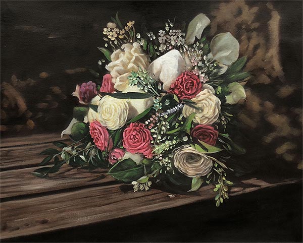 an oil painting of a flower bouquet