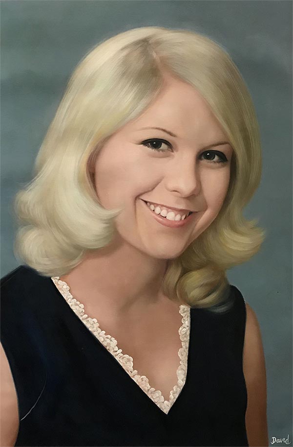 an oil painting old woman self restored