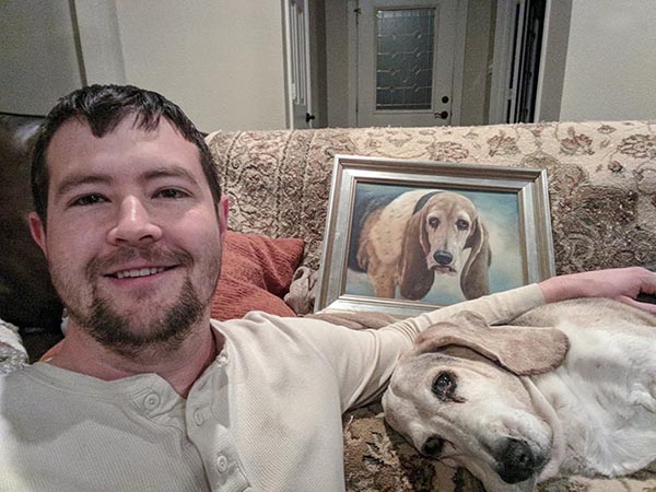 an oil painting of a basset hound