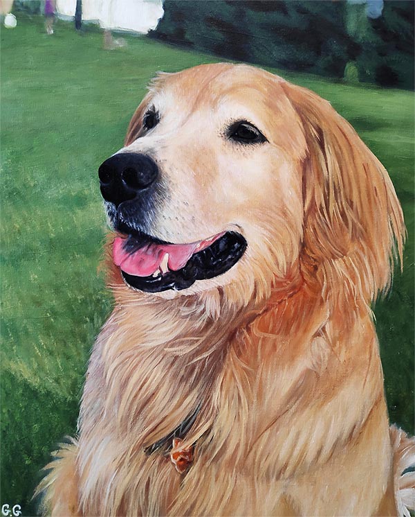 handmade oil painting of a golden retriever