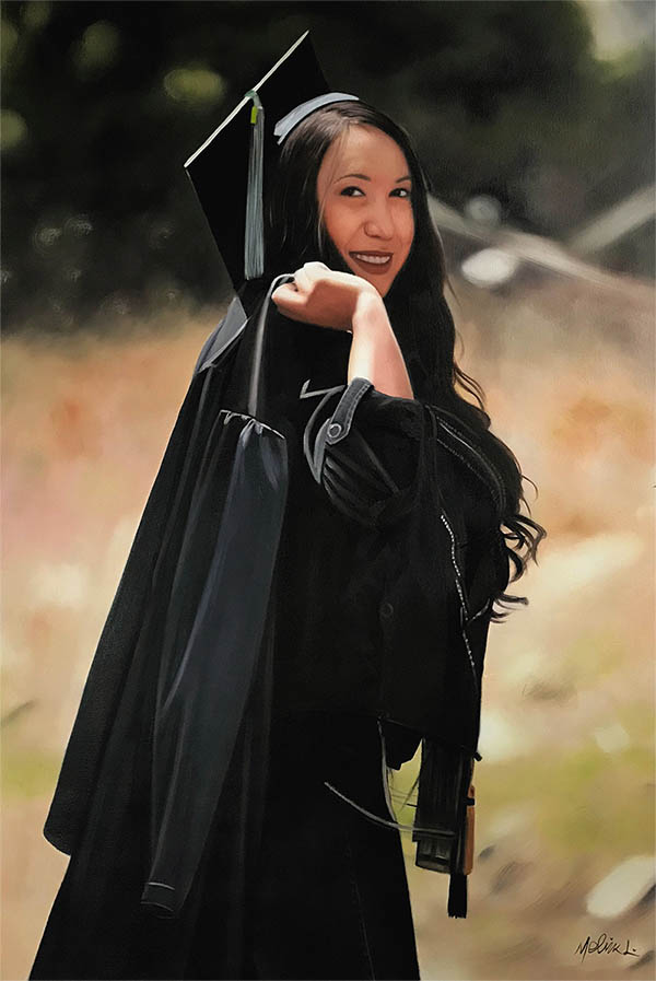 an oil painting of a student graduate graduation