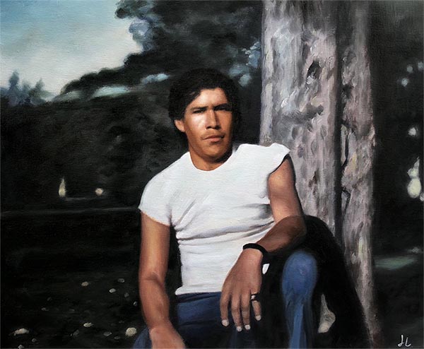 an oil painting of a man by the tree old memorial