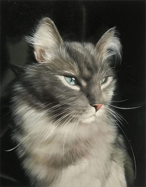 an oil painting of a majestic cat