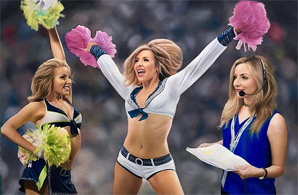 an oil painting of a cheerleader