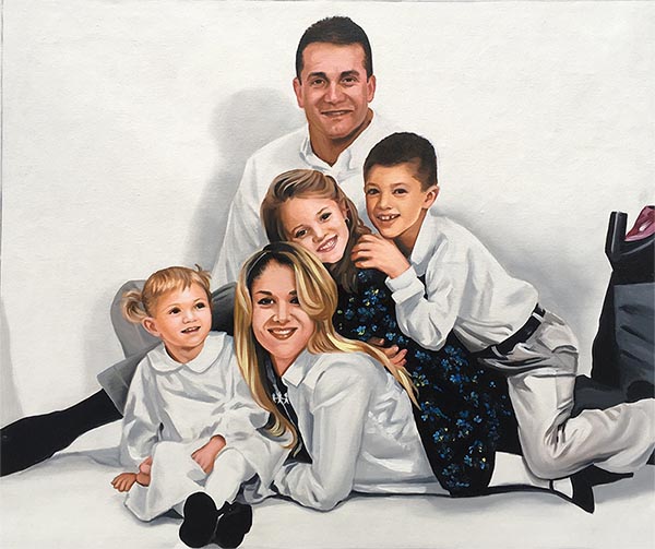an oil painting of a happy family