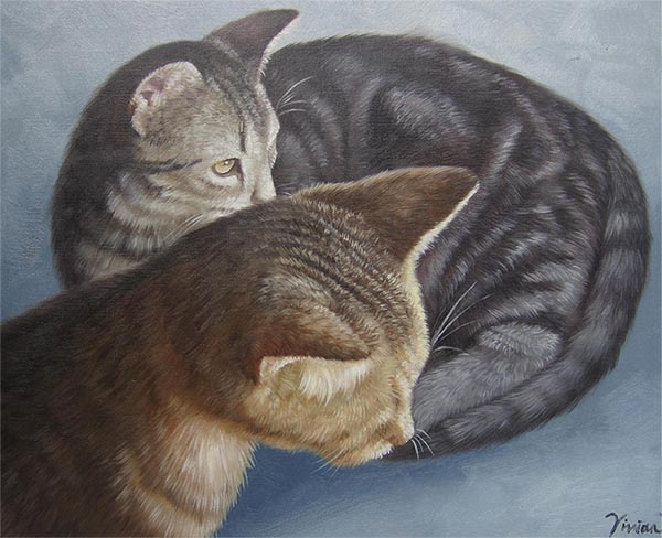 an oil painting of cat siblings