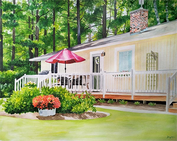 a watercolor painting of a house in the woods convert your photo into art