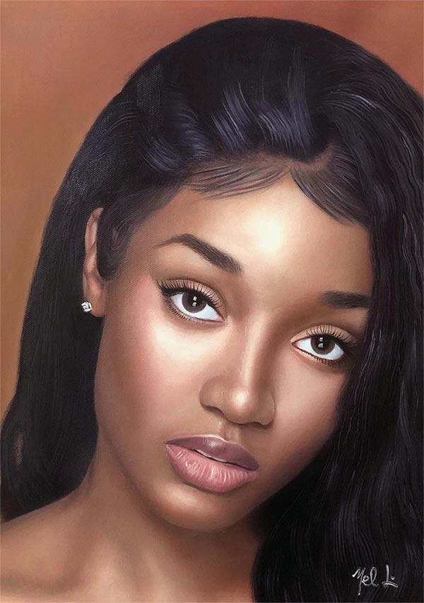 a custom oil paiunting of a beautiful young black woman