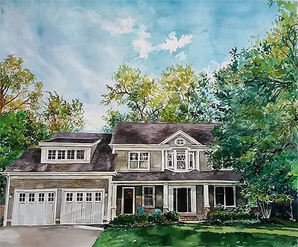custom watercolor painting of a house