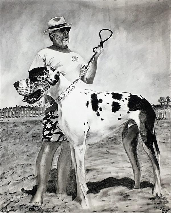 charcoal drawing of a pet