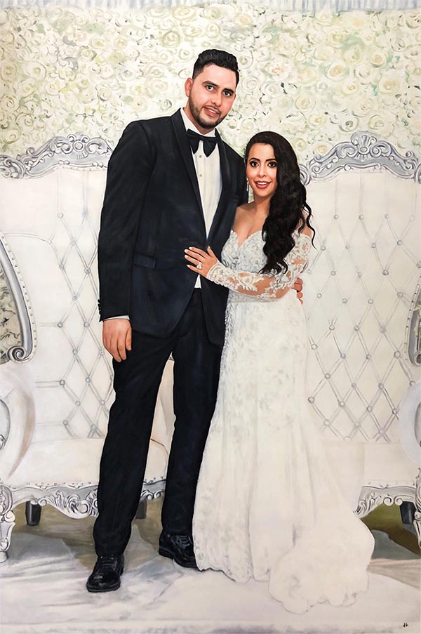 custom acrylic painting of bride and groom