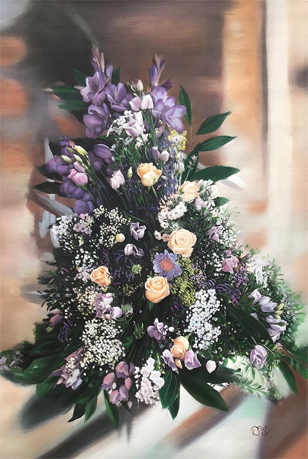 photo to painting of special day's bouqet wedding painter