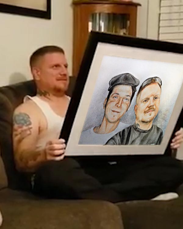 Beautiful drawing of two adults created in color pencil