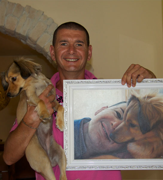 cane con pittura ad olio proprietario