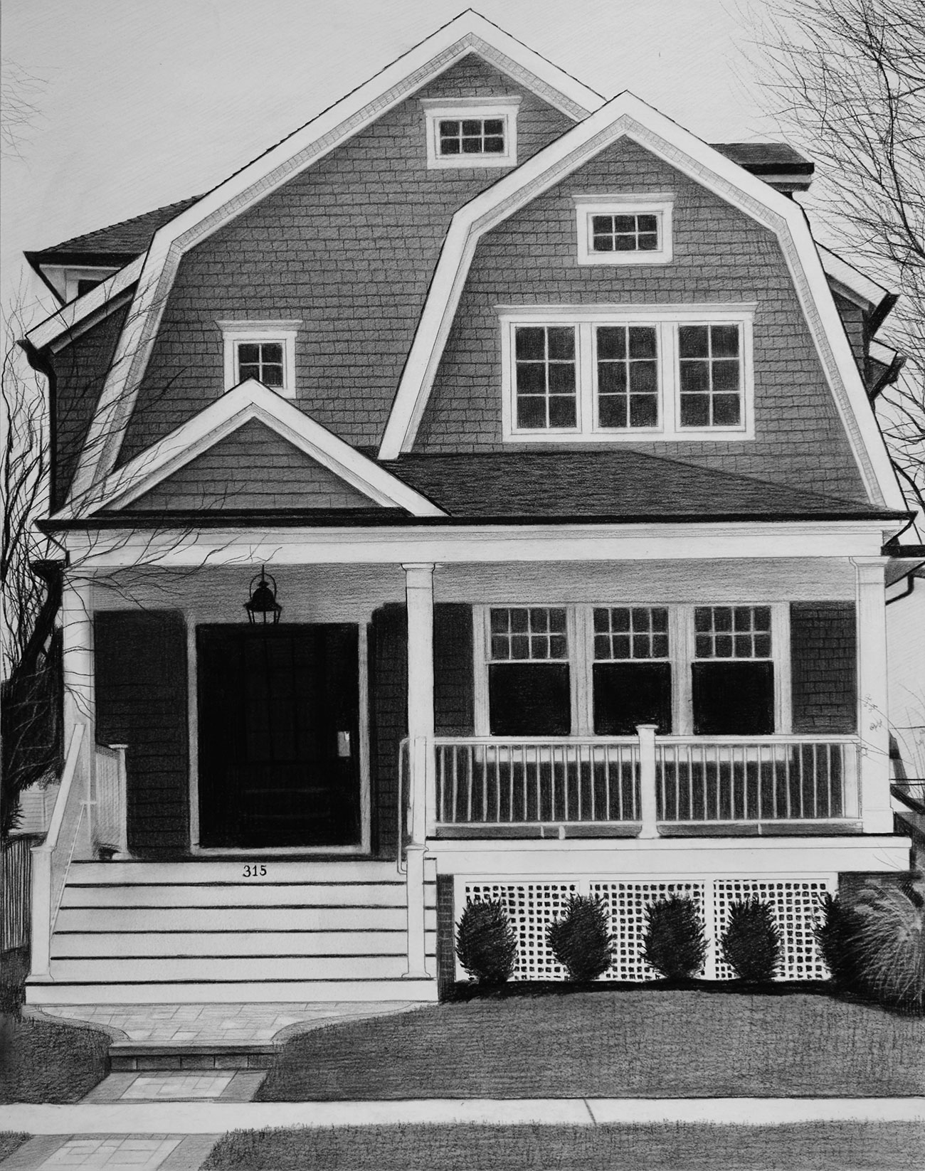 Charcoal House Portraits, 100 HandPainted By Real Artists