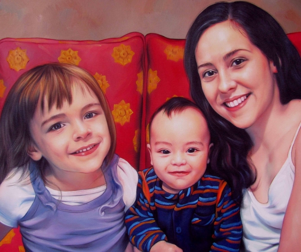 an oil painting of mother and her children