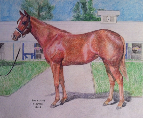 custom colored pencil drawing of a horse near stable
