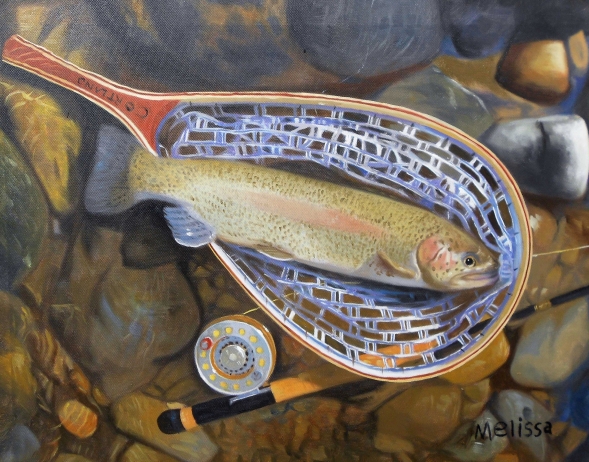 custom oil painting of a fishermans net of fish