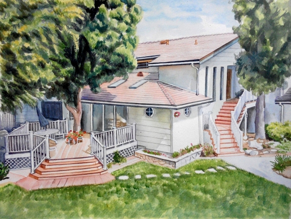 custom watercolor painting house with front porch 